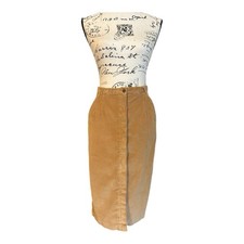 VTG 70s Camel Colored Corduroy Ribbed Pencil Skirt With Pockets Full Button Up