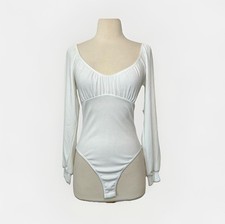 Altar  d State Off White Long Sleeve Ribbed Scoop Neck Body Suit Size S NWT