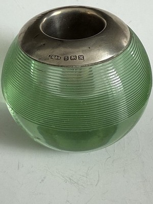 Seltenes antikes kugelförmiges Glas silbermontiert geripptes Streichholz Streichholz Birm 1936