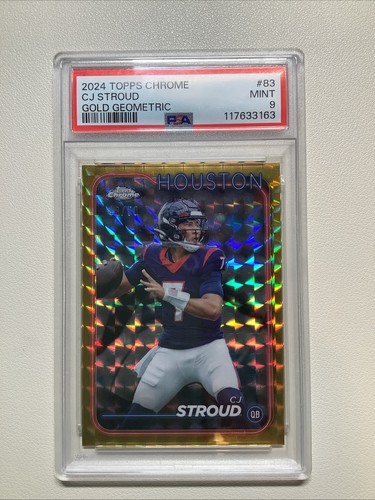 CJ STROUD 2024 Topps Chrome Gold Geometric Refractor SP /50 #TEXANS PSA 9