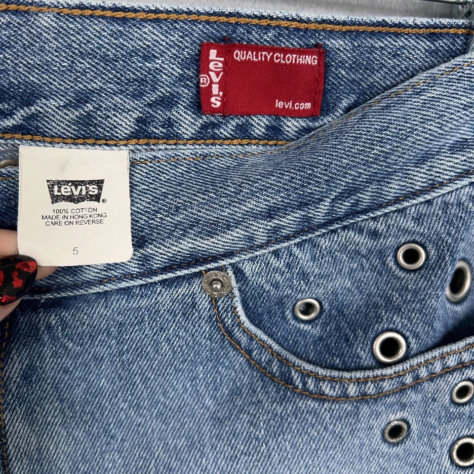 Vintage Levis Shorts Womens 5 Blue Denim Low Rise Grommet Y2K 90s Micro - Image 4 of 4