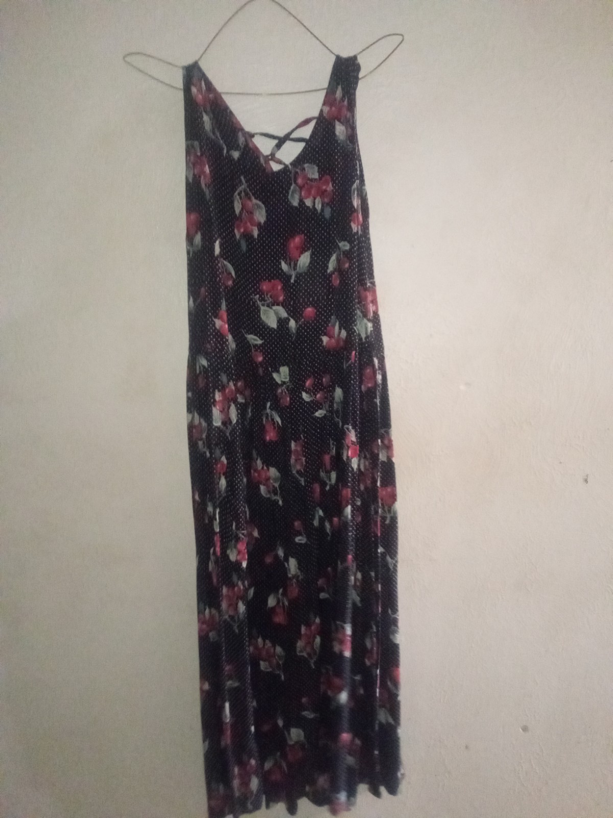 Vtg, Erica Taylor Dress, Black With Cherries Small , Cris Kross Tie Back, Whimsy