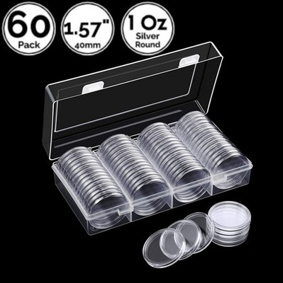 60 Pack 40mm Coin Capsule Holders Storage Case 1 Oz Panda Bullion Silver Round