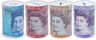 Money Box Tin £5 £10 £20 £50 Pound Note Design Kids Saving Cash Bank  ASSORTED