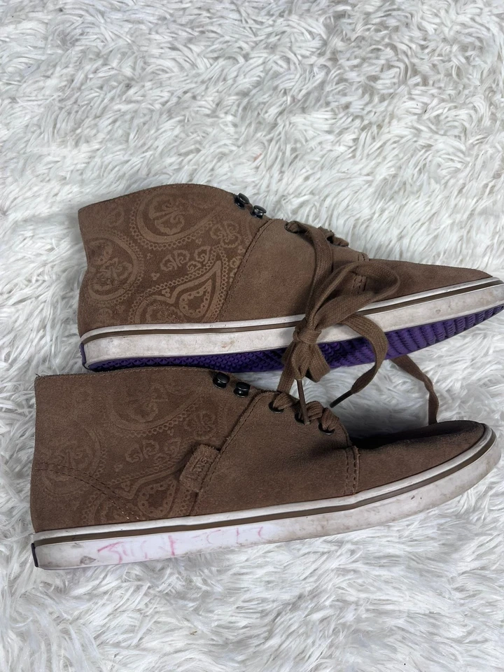 Vans Zapatos Mujer Talla 7.5 Marrón Gamuza Cuero VN0SDVAJO Paisley Parte Superior Alta Patín Foto 3 de 4