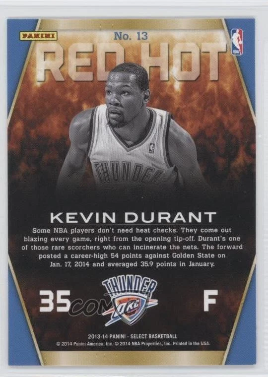 2013-14 Panini Select Red Hot Kevin Durant #13 - Image 2 of 2
