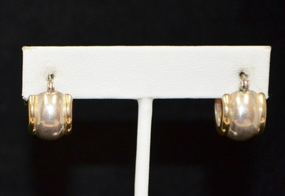 Sterling Silver Gold Toned Edges Little Hoop Earrings #FMF553