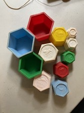 Vintage 11 Nesting Stacking Hexagon Cups Child Guidance Toy Animals Plastic