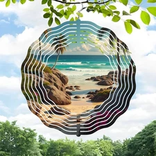 3D Metal Hanging Wind Spinners - Serene Beach Scene Design 