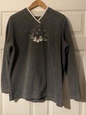 Croft  Barrow Gray Fleece Pullover embroidered snowman size XL