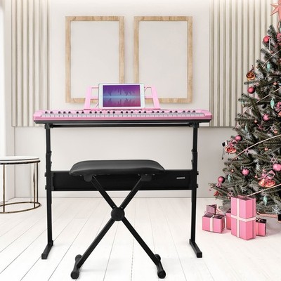 61-Key Portable Electric Keyboard Piano,Headphones, Mic, Music Stand,Stool