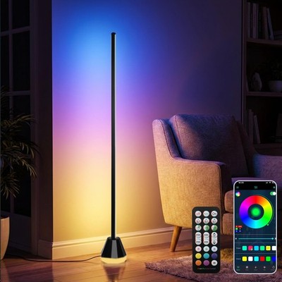 1 PCS Smart RGB LED Corner Floor Standing Lamp Music Sync App Remote Timer