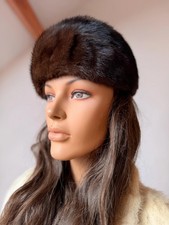 Brown Mink Fur Pillbox Hat Genuine Real Fur Beret Style