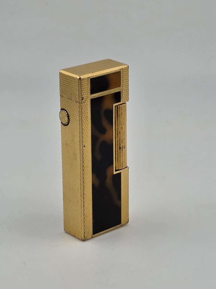 Rare Dunhill Square Lacquer Marble Roller Gas Lighter Gold Brown