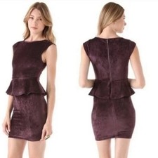 Alice + Olivia Plum Velvet Peplum Mini Dress Size 0 Silk wedding event gala