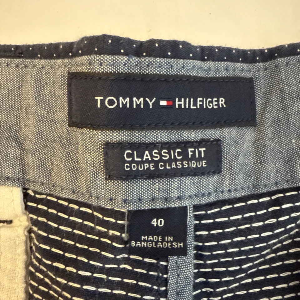 Tommy Hilfiger Men's Classic Check Flat Shorts Navy Blue Sz 40 - Image 3 of 4