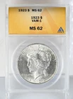 Certified 1923 Vam-1 Peace Dollar ANACS MS62 Silver $1