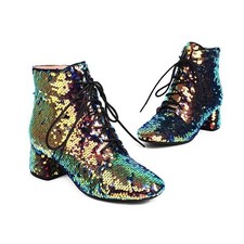 Fashion Women's Sequins Zip Lace Up Ankle Boots Casual Dress College Prom Shoes