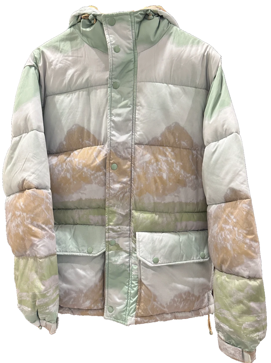 BDG Mountain Print Parka Puffer Jacket Multicolor S