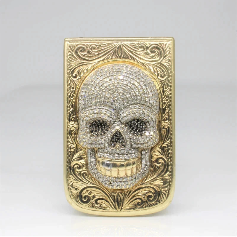 Black & White Full Pavé Diamond 18K Yellow Gold Over Money Clip For Unisex 1PC - Image 4 of 4