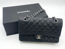 Auth Chanel Classic Flap 25 SV HW Black A01112 Chain Shoulderbag W/Box SK010789