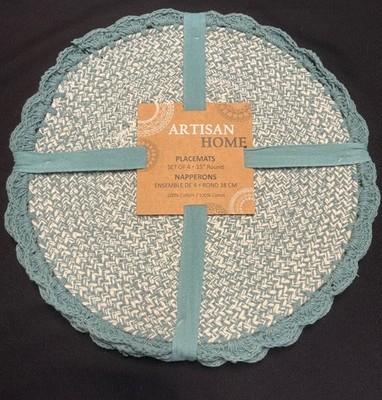 4 Placemats - compliments Pioneer Woman dishes, teal & off white.