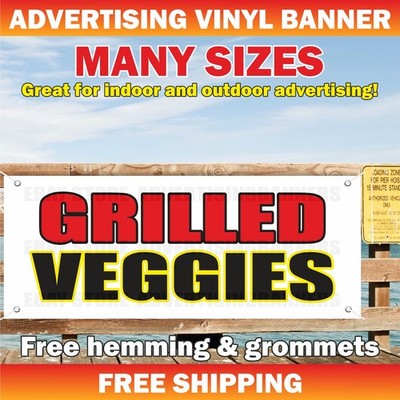 GRILLED VEGGIES Advertising Banner Vinyl Mesh Sign Deep Fry Steak Meat Buffet