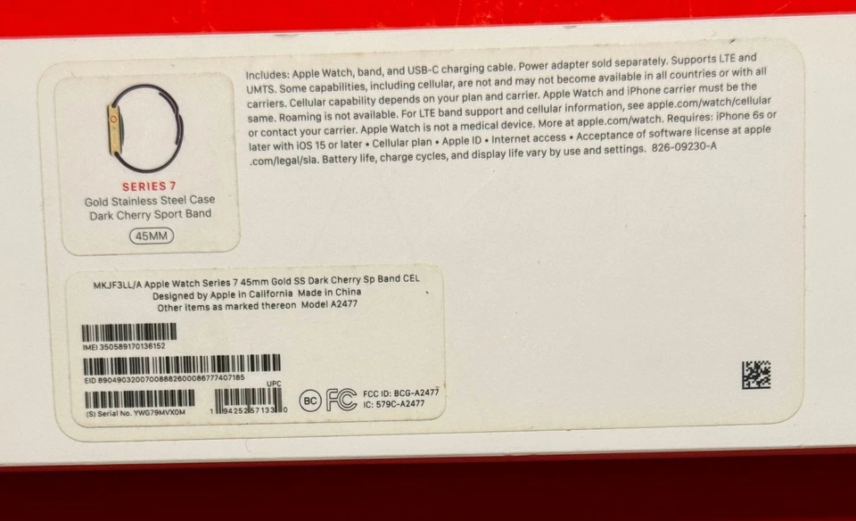 Apple A2477 Gold Stainless Steel 45mm Watch with Dark Cherry Band Cellular WiFi - Image 2 of 4