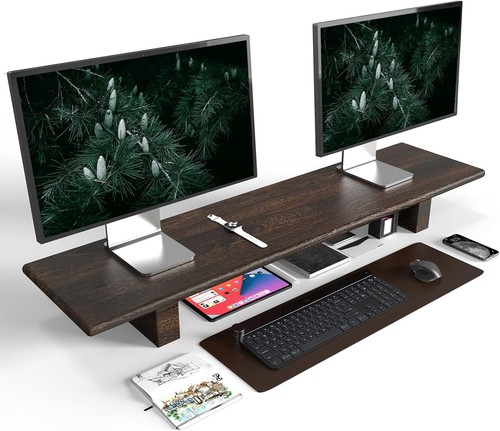 "WEGASTU Solid Wood Rustic Desk Monitor Stand with Storage,Large Dual Nature - 第 1/9 張圖片