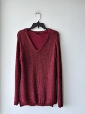 Vintage Apt. 9 Sweater Red Sequin V Neck Pullover Long Sleeve Lined Womens XL