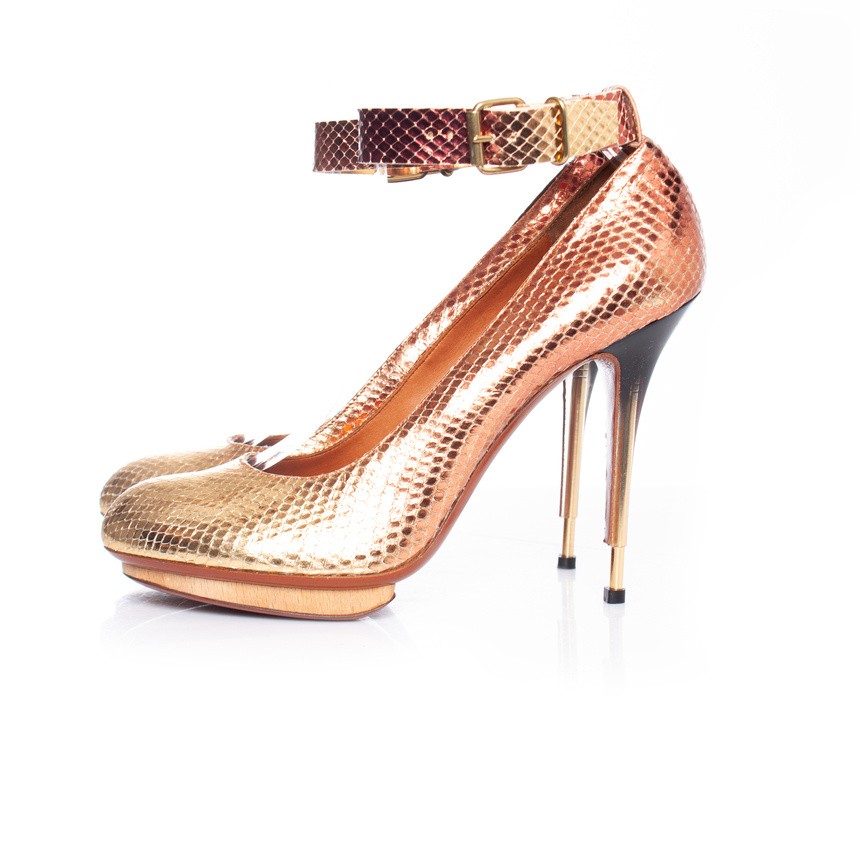 Lanvin Metallic Shiny Python Leather Ankle Strap … - image 2