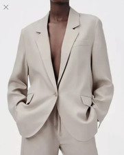 ZARA Oversized Fluid Long Blazer with pockets beige/stone XS