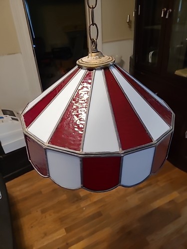 Vintage Stained Glass Hanging Ceiling Slag Light Lamp Shade Tiffany 10"H 15"wide - Picture 5 of 11