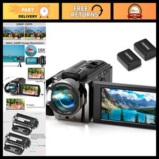 Full HD 1080P Video Camera Camcorder 24MP 16X Zoom 3" LCD 270  Rotation, 2 Batte