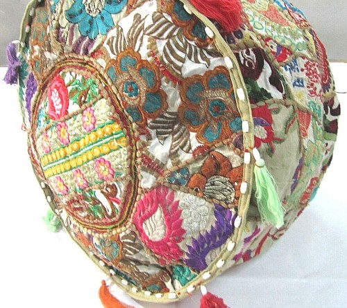 Khambadiya Floral Patchwork Round Bean Bag Pouf Ottoman Pouffe Cover Seat Stool - Picture 16 of 90