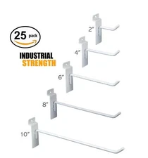 White Slatwall Hooks Combo Pk of 25 Assorted Sizes(5) of Ea 2",4",6", 8" & 10" 
