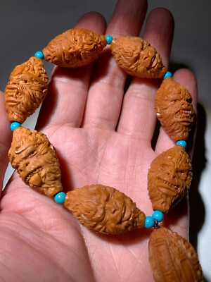 Olivary nucleus carved Beads '' Monkey King '' Hand Held / Bracelet 30mmx16.5mm