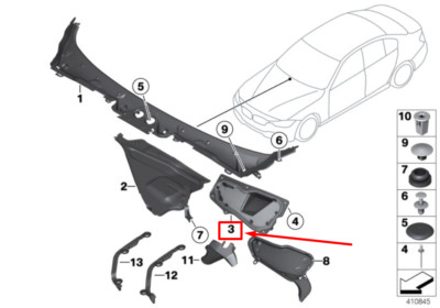 NEW BMW 4 F36 WINDSC. WIPER SUPP. PAN TRAY PANEL RHD 51717232822 
