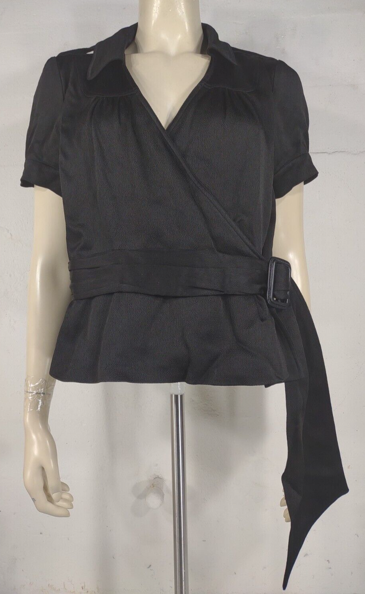 Burberry London black 100% Silk belted genuine wrap top