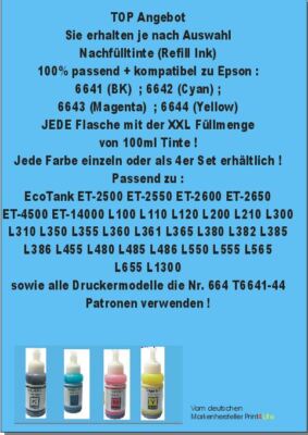 Tinte für Epson Eco Tank ET 14000 16500 2500 2550 2600 2650 4500 4550 L355 L555