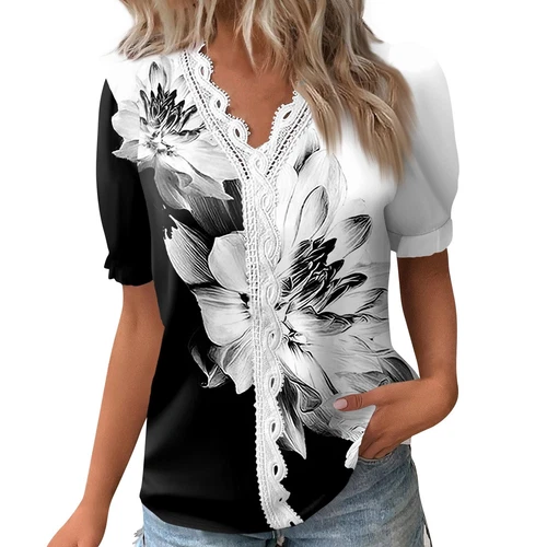 Womens Base Loose Short Pullover Summer Tops Sleeve V neck Ladies Shirt Blouse - Bild 21 von 64