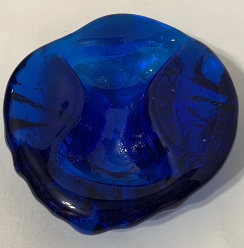 1960 Blenko #6023 Cobalt Blue Free Form Abstract Art Glass Ashtray