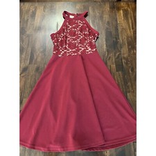 SHEIN Burgundy Lace Halter Dress Women's XS Party Cocktail