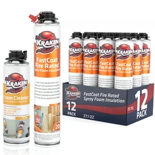 Kraken Bond FastCoat Closed Cell Spray Foam 12Pk +1 Cleaner Class A Fire Rated