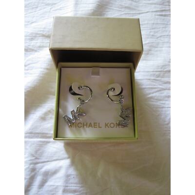 NEW Silver-plated Michael Kors Hoop Earrings and MK Crystal Logo dangle  Stunning