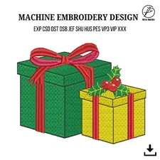 Gift Box, Present, Christmas Giftbox Machine Embroidery Design