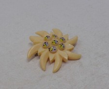 Ancienne Broche Fleur Style Edelweiss - Bakélite ? - Bijou Fantaisie Rétro Années Déco