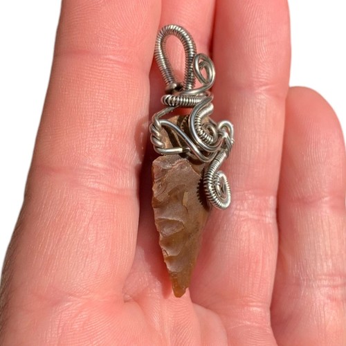 Crazy Unique Silver Spiral Wire Wrap Jasper Arrowhead Tribal Pendant Jewelry - Picture 5 of 9