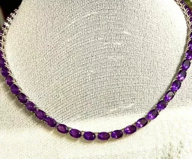 4mm Oval Lab Created Purple Amethyst 20'' Tennis Necklace 14K White Gold Plated - Image 4 of 4