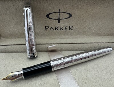 Excellent Parker Sonnet Fountain Pen Silver Circle - Silver Clip Fine Nib No Box